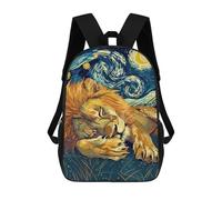 sinyumoney Lion Sleeping Under Starry Night Sky 3D Printed Kids Backpacks Boys Fashion School Bag Travel Backpacks School Bags for Boys Elementary School Students 17inch