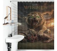 sinyumoney Lion Vs. Demon The Ultimate Battle Shower Curtain Anti Mould Thicken Durable Polyester Modern Polyester Water Repellent for Travel Trailer 53.54x70.87Inch（136x180cm）