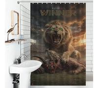 sinyumoney Lion Vs. Demon The Ultimate Battle Shower Curtain Waterproof Mould Waterproof Polyester Fabric Modern Polyester Water Repellent for Travel Trailer 46.85x70.87Inch（119x180cm）