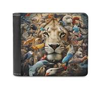 sinyumoney Lion's Majesty Amidst Wildlife 3D Print Wallet Slots ID Window RFID Blocking Banknote Compartments Slim Elegant Leather Wallet Youth Guys 11.7cm*9.5cm
