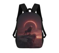 sinyumoney Lion's Majesty Solar Eclipse Children's School Backpack Fashion Casual 17inch 3D Printed School Bags Boy School Backpack Large Backpack