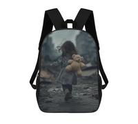 sinyumoney Little Girl Running with Teddy Bear School Backpack Large School Backpack for Boys for Campus Outdoor Travel Sports 17inch