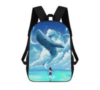 sinyumoney Little Girl Whale Fish Backpacks Kids School Backpack School Bag 3D Printed School Bag for Boys Elementary And Middle School Students 17inch