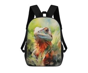 sinyumoney Lizard Watercolor Backpack School Bag Secondary Causal Travel High School Bags for Boys/Girls/Teenagers 17inch