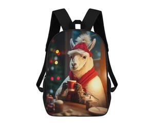 sinyumoney Llama Coffee Christmas Backpack School Bag Rucksack Casual Daypacks School Work Travel Bag for Men, Women & Teenage Boys 17inch