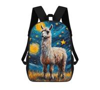 sinyumoney Llama Painting Starry Night Backpacks Kids Student Schoolbag 3D Printed Backpacks Elementary And Middle School Students Backpacks for Boys Girls 17inch