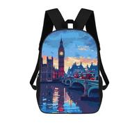 sinyumoney London Big Ben Pixel Art Backpack School Bag Lightweight Schoolbag Dayback Bookbag College for Girl, Teen Girls 17inch
