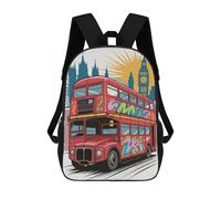 sinyumoney London Bus with Graffiti Art Children's Backpacks School 3D Printed Bag Bookbag for Kids Travel Rucksacks Boy Girl Book Bags Kids School Bag 17inch