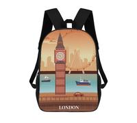 sinyumoney London City Scenery 3D Printed Children's School Backpack for Kids High Capacity Travel Rucksacks Book Bags Kids School Bag Back Pack 17inch