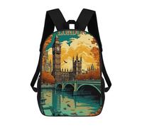 sinyumoney London Cityscape Autumn Illustration Kids Backpack, Kids School Bag 3D Printed School Backpacks for Boys And Teenager School Students 17inch