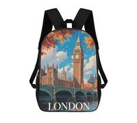sinyumoney London Cityscape Big Ben Backpacks Kids School Backpack School Bag 3D Printed School Bag for Boys Elementary And Middle School Students 17inch