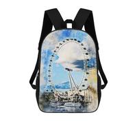 sinyumoney London Eye in Watercolor Rucksack Large School Backpack for Boys - Perfect for Travel, Work And Daily Use 17inch