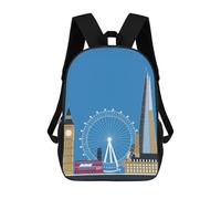 sinyumoney London Skyline Illustration Backpacks Kids Student Schoolbag,3D Printed Backpacks,Elementary And Middle School Students Backpacks for Boys Girls 17inch