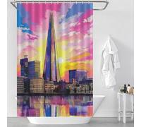 sinyumoney London Skyline The Shard at Sunset Modern Fabric Bathroom Decor Set Thicken Durable Polyester Shower Curtain Anti Mould for Travel Trailer 46.85x70.87Inch（119x180cm）