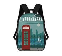 sinyumoney London Telephone Booth Illustration Children's Backpack, 3D Printed School Backpack, Backpack for Boys Girls, Adjustable School Bag for Primary School 17inch