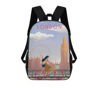 sinyumoney London Vintage Backpacks Kids Student Schoolbag,3D Printed Backpacks,Elementary And Middle School Students Backpacks for Boys Girls 17inch