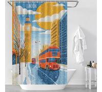 sinyumoney London Winter Scene with Red Buses Anti-Mould Proof Resistant Fabric Polyester Shower Curtains Set with 12 Hooks for Bathtub Shower Stall 46.85x70.87Inch（119x180cm）
