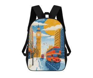 sinyumoney London Winter Scene with Red Buses Backpack School Water Resistant Computer Rucksack for Men/Women 17inch