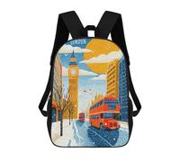 sinyumoney London Winter Scene with Red Buses Children's School Backpack Fashion Casual Children's Backpacks 3D Printed School Bags Boy Large Backpack 17inch