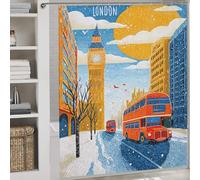 sinyumoney London Winter Scene with Red Buses Decor Bath Curtains Quick Drying Proof Resistant Shower Curtain Anti Mould for Toile Bathroom Dorm 69.69x70.87Inch（177x180cm）