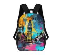 sinyumoney London's Vibrant Landmarks Backpacks 3D Printed 17inch Kids School Backpack Outdoor Casual Daypack Casual Travel Bags for Middle School Students