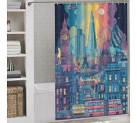 sinyumoney London's Vibrant Skyline A Colorful Illustration Bath Shower Curtains Mildew 100% Polyester Fabric Washable Shower Curtain for Bathroom for Bathroom Wet Room 56.30x70.87Inch（143x180cm）