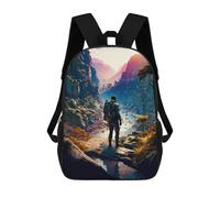 sinyumoney Lone Traveler in Mountain Valley Children's Backpacks School Backpack 3D Printed for Kids Travel Rucksacks Book Bags Kids 17inch School Bag