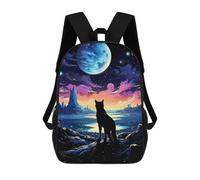 sinyumoney Lone Wolf Fantasy Sunset Backpacks Kids School Backpack School Bag 3D Printed Fashion School Bags for Boys Elementary And Middle School Students 17inch