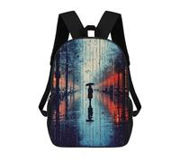 sinyumoney Lonely Person in Rain Backpack School Bag Water Resistant Travel Backpack Computer Bag for Girls Boys Teenage 17inch