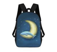 sinyumoney Lonely Whale And Moon Children's Backpacks School Backpack 3D Printed Backpack for Kids Travel Rucksacks Book Bags Kids School Bag 17inch