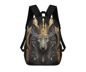 sinyumoney Lord Wolf Golden Art Deco School Bags Work Laptop Backpack Rucksack Bag- Perfect for Travel, Work And Daily Use 17inch