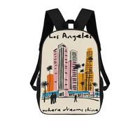 sinyumoney Los Angeles Skyline Illustration Children's 17 Inch School Backpack 3D Printed Casual Daypacks for Kids Travel Rucksacks Book Bags Kids School Bag