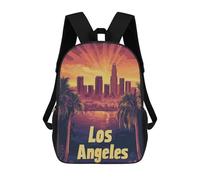 sinyumoney Los Angeles Skyline Sunset School Bag Backpack Teen Schoolbag 3D Printing Adjustable Schoolbag Fashion Pocket Bag for Kids Boys Girls Students And Teenagers Fans 17inch