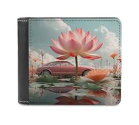 sinyumoney Lotus Car Reflections 3D Print PU Leather Wallet Multiple Slots Leather RFID Banknote Compartments Minimalist Style Wallets 11.7cm*9.5cm
