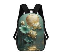sinyumoney Lotus Flower Japanese Moon Wall Art 3D Printed 17inch Kids School Bag Rucksacks Children's School Fashion Casual Back Pack High Capacity Travel Book Bags