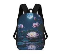 sinyumoney Lotus Pond Moonlit Night Backpack School Rucksack Casual Daypacks School Work Travel Bag for Boys/Girls/Teenagers 17inch