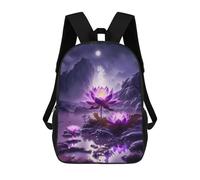 sinyumoney Lotus Pond Moonlit Scene School Bags Large Lightweight Casual Backpack for Camping Outdoor Adventures And Daily Travel 17inch