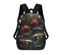 sinyumoney Lotus Pond with Koi Fish Backpack School Bag High Secondary School Bags Casual Backpack - Perfect for Travel, Work And Daily Use 17inch