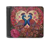 sinyumoney Love in Bloom Peacock Heart Artwork 3D Print PU LeatherMen's Wallet Credit Card Slots Leather RFID Fashion Slim Wallets Youth Guys 11.7cm*9.5cm