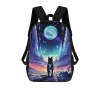 sinyumoney Luna Night Wolf Landscape 17inch School Bag 3D Printed Children's School Backpack Casual Fashion Travel Backpacks for Kids School Students