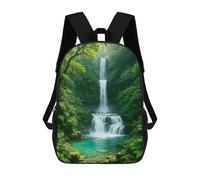 sinyumoney Lush Waterfall in A Green Forest Kids Backpack 17 Inch School Bag 3D Printed Cartoon School Backpacks for Boys And Teenager School Students