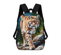 sinyumoney Lynx Portrait in Forest Children's Backpack, 3D Printed School Backpack, Backpack for Boys Girls, Adjustable School Bag for Primary School 17inch