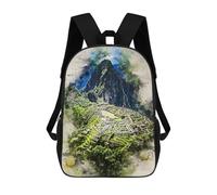 sinyumoney Machu Picchu in Watercolor Backpacks Kids School Backpack School Bag 3D Printed School Bag for Boys Elementary And Middle School Students 17inch