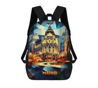 sinyumoney Madrid Cubist Elegance - Modern Geometric Cityscape Rucksacks 3D Printed Children Backpacks Fashion Casual Daypack Cute Travel Bags Outdoor Casual Daypack for Boy And Girl 17inch