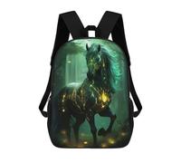 sinyumoney Magic Forest Horse 3D Printed 17inch Kids School Backpack School Bag Fashion Rucksacks for Boys Elementary And Middle School Students