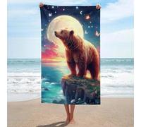 sinyumoney Magical Bear Sunset Scene Bathroom Towels Oversized Highly Absorbent Quick Dry Beach Towel for Outdoor Pool Garden Holiday 130cm*80cm