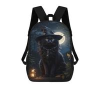 sinyumoney Magical Black Cat with Witch Hat Backpack School Backpack Kids School Bag Large Capacity Kids Backpack for School Rucksack 3D Book Bag Gifts for Kids 17inch