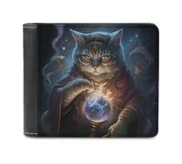 sinyumoney Magical Cat Oracle 3D Print Clutch Purse Card Slots Coin Slots Note Section Slim Elegant Leather Wallet Youth Guys 11.7cm*9.5cm