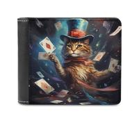 sinyumoney Magical Cat with Top Hat 3D Print PU Leather Men's Wallet Multiple Slots Leather RFID Stylish Durable Wallets Craftsmanship Gifts 11.7cm*9.5cm