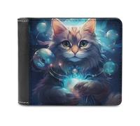 sinyumoney Magical Celestial Cat -2 3D Print Clutch Purse Credit Cards Coins RFID Blocking Leather Men's Wallet Craftsmanship Gifts 11.7cm*9.5cm